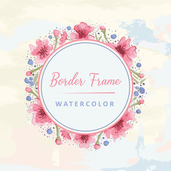 Fototapeta na wymiar Floral round border watercolor illustration