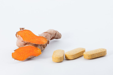 Turmeric in phitotherapy, nutrition, and in natural medicine in powder, tablet and pills