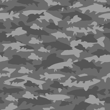 Seamless pattern of fishing camouflage. Camo of vector fish