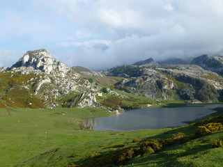 Fototapeta na wymiar Lagos de Covadonga en los Picos de Europa en la parroquia del concejo de Cangas de Onís en el Principado de Asturias, España