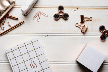 various rose gold stationery tabletop