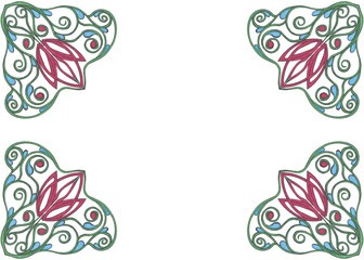 Frame with ornamental flower element red tulip in victorian style.