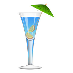 Blue cocktail with an umbrella