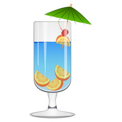 Blue cocktail with an umbrella