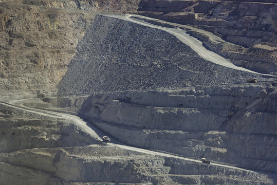 Heavy industry large haul pack truck on golding mining quarry road