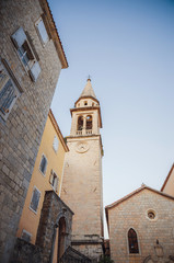 Narrow street in old district of Budva, Montenegro