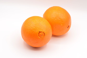Citrus fruits arranged on a white background. 