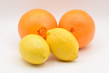 Citrus fruits arranged on a white background. 