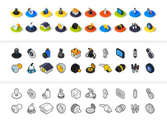 Set of icons in different style - isometric flat and otline, colored and black versions - 195259092
