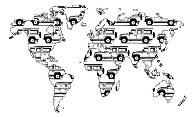 Worldmap Weltreise Land Rover Defender 110