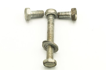 T from the English alphabet of nut, isolated on white background, front view from the top, technical cost-up.