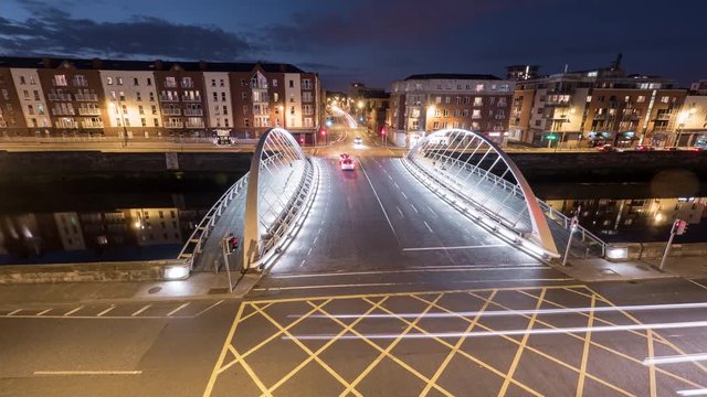Timelapse of James Joyce Bridge at dusk in Dublin
