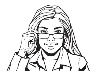 Portrait Of Beautiful Business Woman Holding Glasses Sketch On White Background Vector Illustration