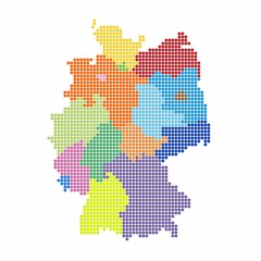Fototapeta na wymiar Germany Map of circle shape with the regions colorful in bright colors on white background. Vector illustration dotted style.
