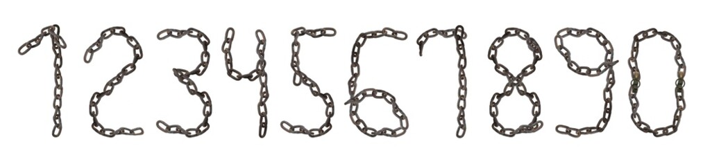 numeric number of old rusty chain isolated on white background