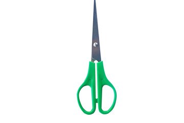 Isolated green scissors on white background