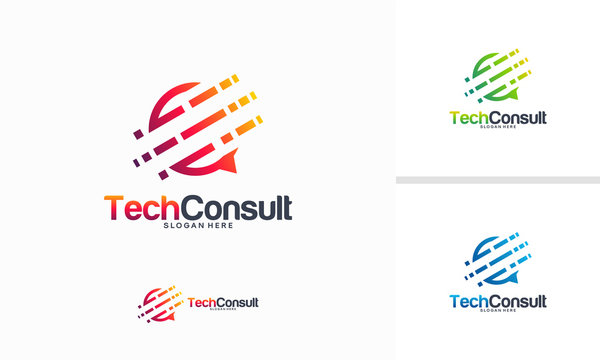 Discussion Tech Logo template designs vector illustration, Technology Consult logo template designs