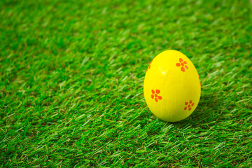 Easter eggs on the green grass.