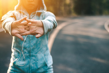 Women sport jogging on road in workout wellness concept.