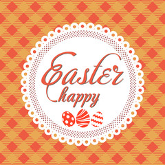 Happy Easter greeting card with handwritten text on orange background. Vector. Vector.