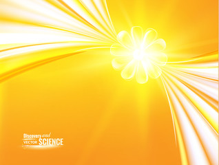 Science concept image with flower of nuclear energy burn over orange backdrop. Vector illustration.