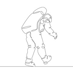 Continuous single drawn one line astronaut, astronaut in space