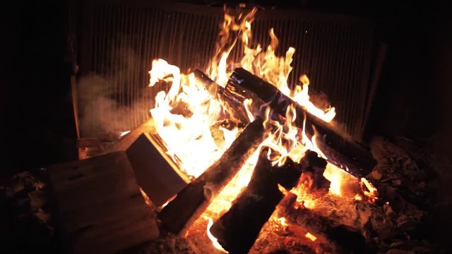 Outdoors Fireplace Burning at Night