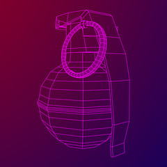 Hand bomb frag grenade wireframe low poly mesh vector illustration