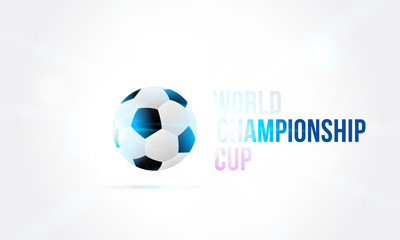 World championship cup in Russia 2018 Banner template with a football ball and text on a background with a bright light effect