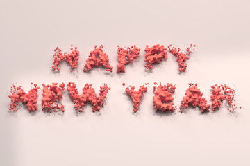 Liquid red Happy New Year words with drops on white background