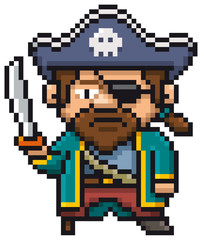 Obraz premium Vector illustration of Cartoon Pirate - Pixel design