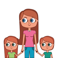 mother and her kids together holding hands portrait