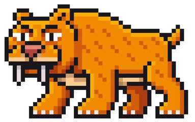 Fototapeta premium Vector illustration of Cartoon saber tooth tiger - Pixel design
