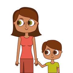 happy mother and her son cartoon portrait