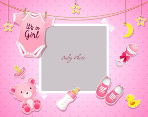 Baby shower set. Invitation template with place for text
