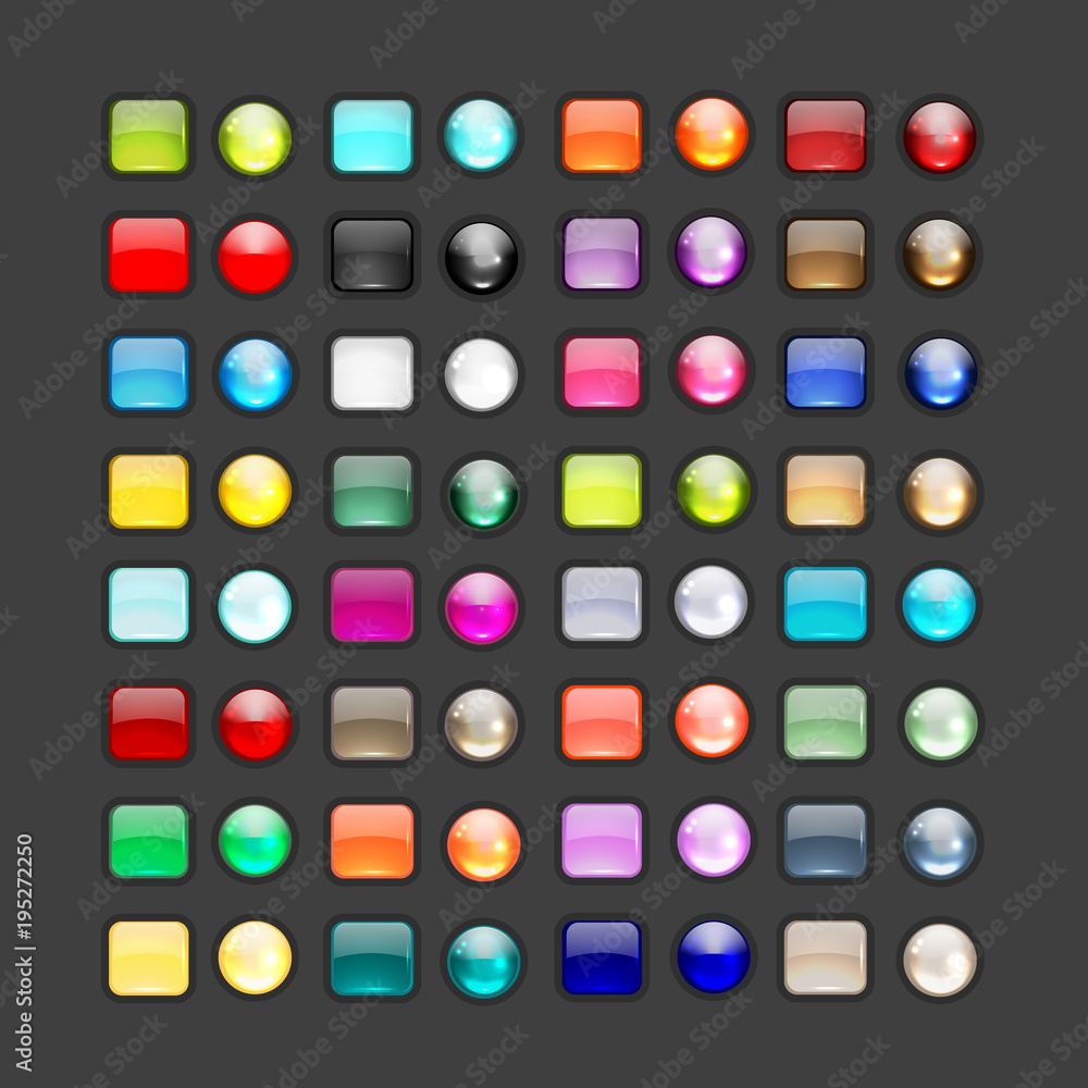Poster set of glossy button icons for your design