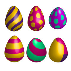 Vector set of realistic happy easter eggs in different forms isolated. 3D illustration