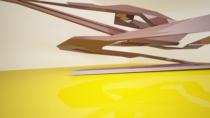 Abstract yellow and brown interior with window. 3D illustration and rendering.