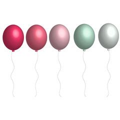 3d realistic vector helium balloons in soft colors for birthday, party card isolated