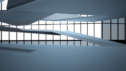 Abstract white and black interior with window. 3D illustration and rendering.