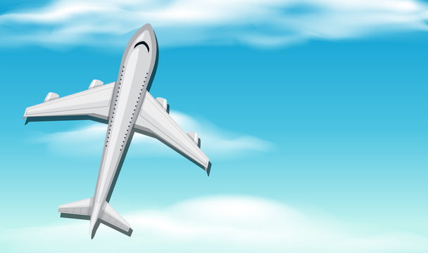 Background scene with airplane in blue sky