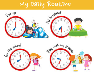 Activity chart showing different daily routine of kids