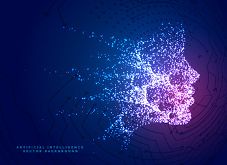 digital particle face technology concept background for artificial intelligence and machine learning
