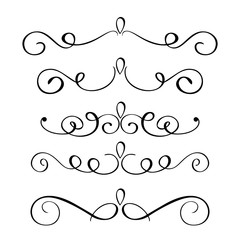 Set hand drawn flourish Calligraphy elements. Vector illustration on a white background