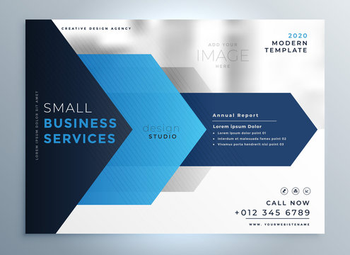 business presentation template design in blue geometric shape style