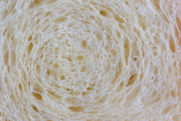 Sliced soft and sticky delicious white bread for breakfast with close up view macro concept to present bread texture or pattern with homemade bakery concept. Abstract background or wallpaper.