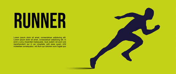 Low polygonal runner illustration, sport banner on green background