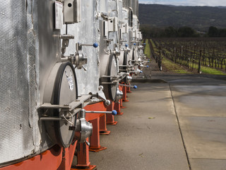 Close Up of Large Wine Vats at Vineyard