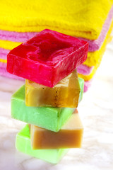 Handmade Soap with bath and spa accessories.