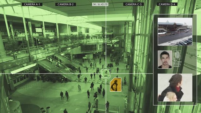 Сamera surveillance, scanning crowds, identity recognition, artificial intelligence.
